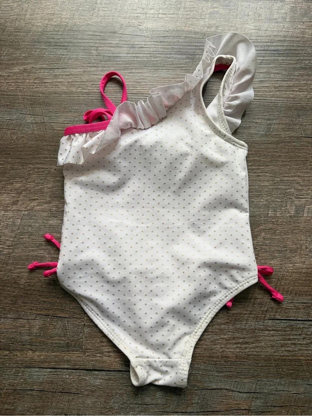 Penelope Mack White Swimsuit with Pink Trim & Flower